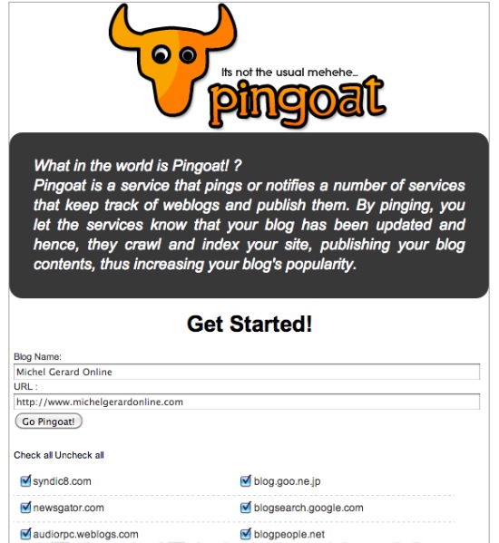 Ping your Blog Free - Pingoat