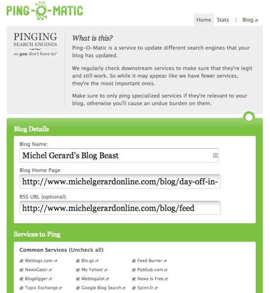 Ping your Blog Free - Pingomatic
