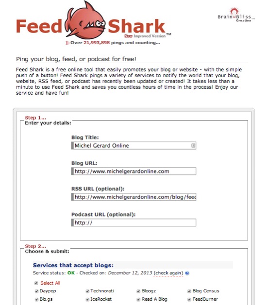 Ping your Blog Free - Feed Shark